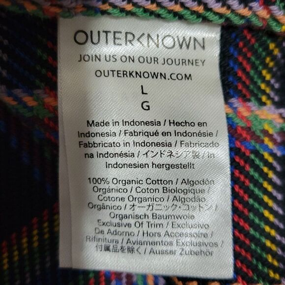 Outerknown Blanket Shirt Mens Large Black Rainbow Plaid Organic Cotton Shacket - Picture 6 of 9